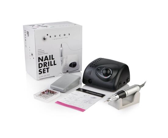 BUCOS. Nail drill "Bucos ZS-705", black, 65W. Фрезер + 6 покращених фрез, 35 тисяч оборотів, реверс, чорний корпус #5