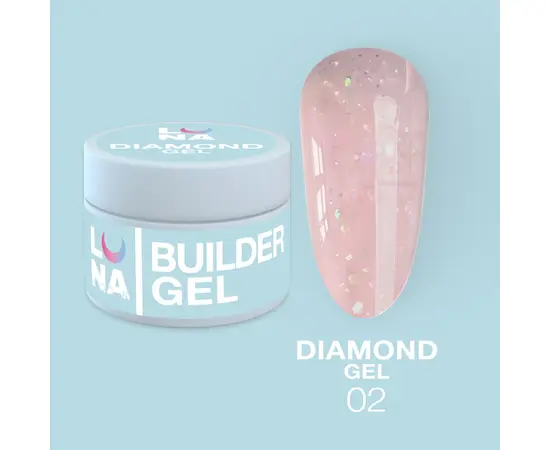 LUNAmoon. Diamond Builder Gel #2, 15 ml, гель для нарощування з блискітками #1