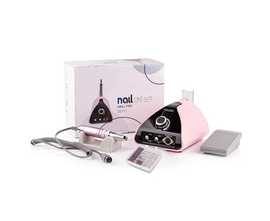 BUCOS. Nail drill "Bucos ZS-711", pink, 65W. Фрезер + 6 покращених фрез, 35 тисяч оборотів, реверс,  рожевий корпус #4