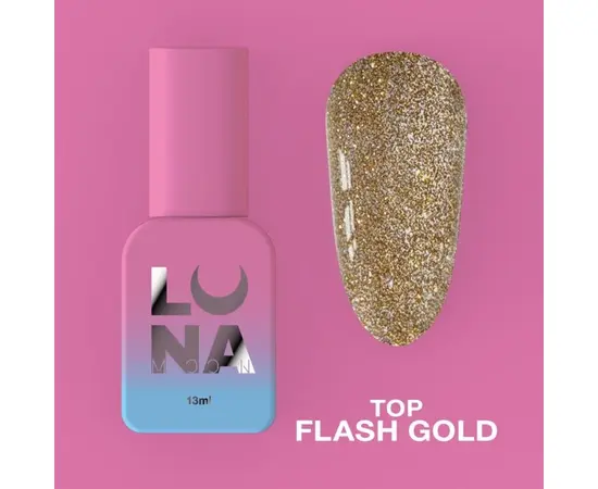 УЦІНКА / LUNAmoon. Flash Gold Top Coat, Reflective, 13 ml, світловідбиваючий топ #1