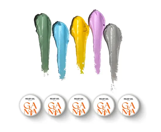 GA&MA. SET, Relief Gel, Pastel Collection, 5 pcs * 5 g. Набір Рельєф гелів, пастельна колекція #1