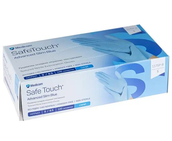 Medicom SafeTouch Slim, 3.5 g, Рукавички нітрилові, S, 100 шт, блакитні #1