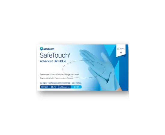 Medicom SafeTouch Slim, 3.5 g, Рукавички нітрилові, M, 100 шт, блакитні #1