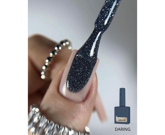 УЦІНКА / HELLO. Reflective Gel Polish, DARING, 15 ml, гель-лак, темно-синій зі срібними світловідбиваючими частинками #4