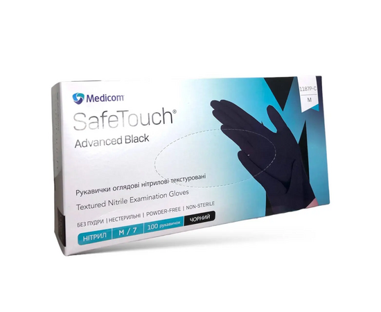 Medicom SafeTouch Рукавички нітрилові неопудрені, 3.5 g, M, 100 шт, чорні #1