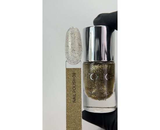 TOUCH. Nail Polish, #08, 8 ml. Лак для нігтів, прозорий із золотими частинками #2