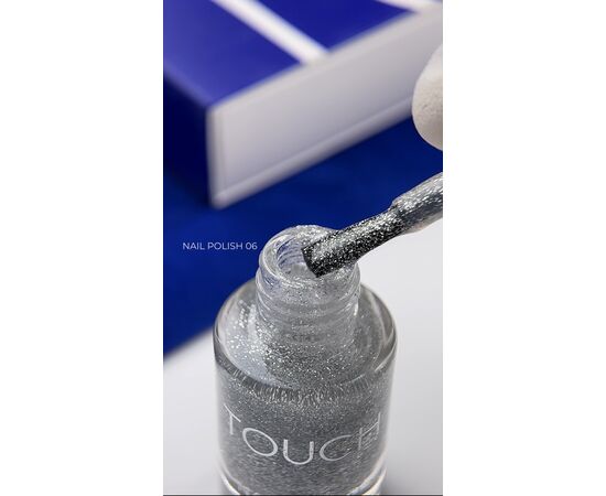 TOUCH. Nail Polish, #06, 8 ml. Лак для нігтів, прозорий зі срібними частинками #3