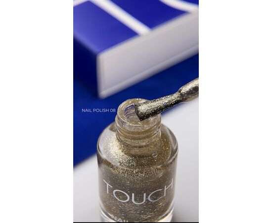 TOUCH. Nail Polish, #08, 8 ml. Лак для нігтів, прозорий із золотими частинками #3