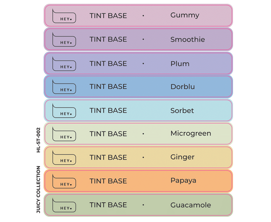 HEYLOVE. Набір наклейок для демонстраційних тіпс. Tint base, Juicy collection #1