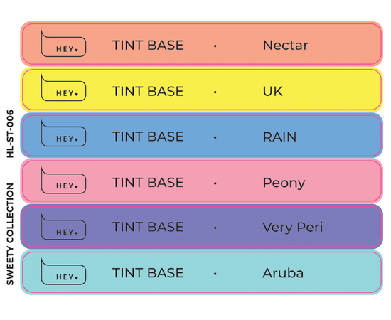 HEYLOVE. Набір наклейок для демонстраційних тіпс. Tint base, Sweety collection #1