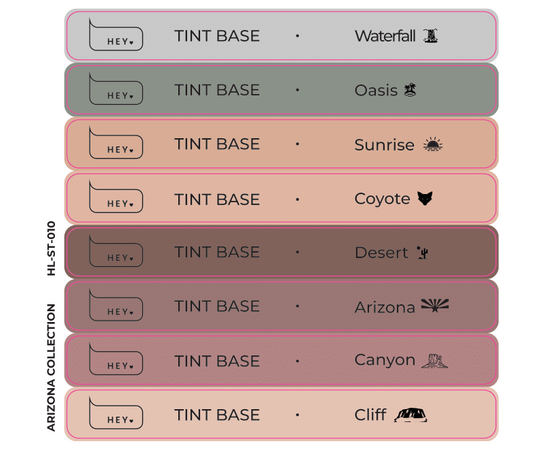 HEYLOVE. Набір наклейок для демонстраційних тіпс. Tint base, Arizona collection #1