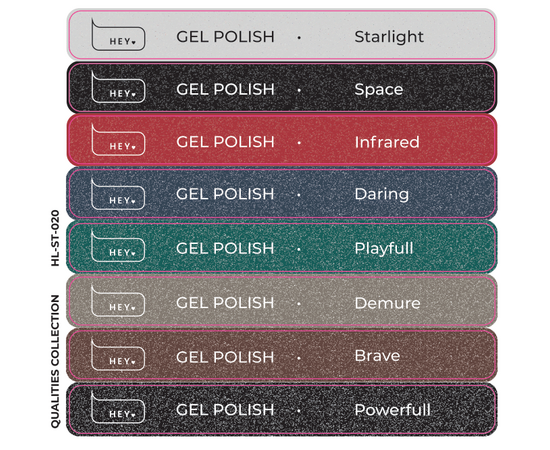 HEYLOVE. Набір наклейок для демонстраційних тіпс. Gel polish, Qualities collection #1