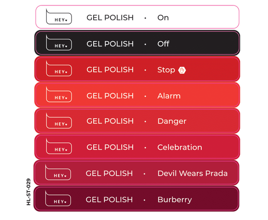 HEYLOVE. Набір наклейок для демонстраційних тіпс. Gel polish, Basic collection, #1 #1