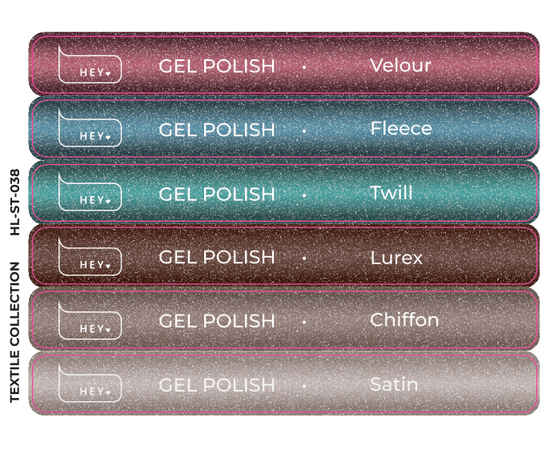 HEYLOVE. Набір наклейок для демонстраційних тіпс. Gel polish, Textile collection #1