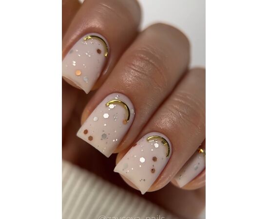 УЦІНКА / HEYLOVE. Coin Matte Top coat, Silver & Gold, 15 ml, Топ матовий зі срібними та золотистими шестигранниками #4
