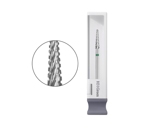GA&MA. Carbide nail drill bit, H31Green. Фреза твердосплавна "Конус звужений", зелена, Ø 3.1 мм #1