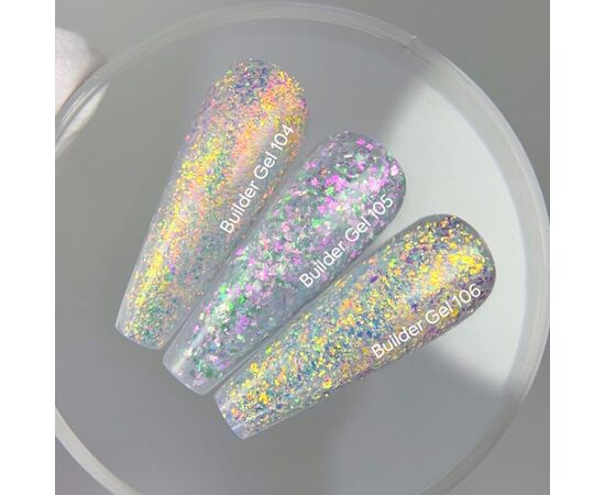 NOTD. Builder Gel, #106, 15 ml. Гель для нарощування з пластівцями юкі, прозорий #3