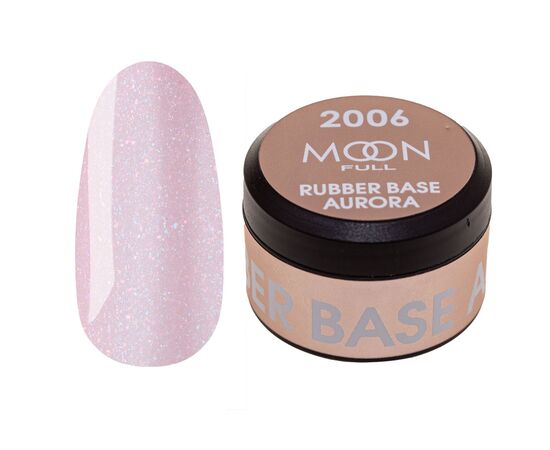 MOON FULL. Rubber Base, Aurora #2006, 15 ml. Каучукова кольорова база з дрібнм шиммером, світло-рожева #1