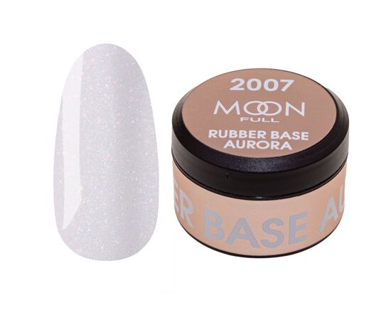 MOON FULL. Rubber Base, Aurora #2007, 15 ml. Каучукова кольорова база з дрібнм шиммером, молочно-рожева #1