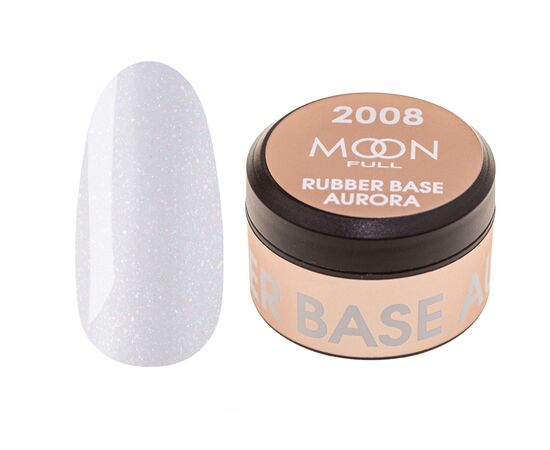 MOON FULL. Rubber Base, Aurora #2008, 15 ml. Каучукова кольорова база з дрібнм шиммером, світло-бузкова #1