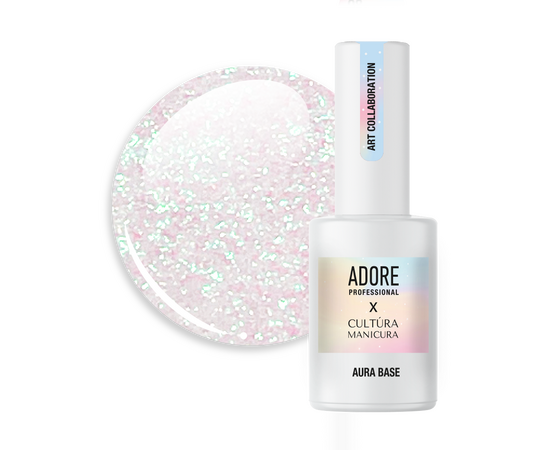 ADORE. Aura Base, №08, 8 ml. Кольорова база з шимером, рожево-блакитна #1