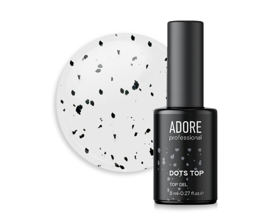 ADORE. Dot's Top coat, №01, Glossy, 8 ml. Глянцевий топ з чорними крихтами #1