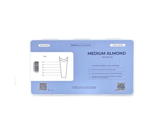 TOUCH. Soft Gel Tips, Medium almond, 240 pcs, Гелеві тіпси, 240 шт #1