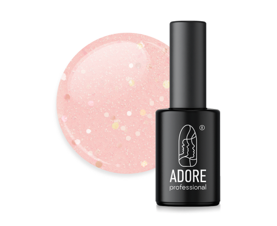 ADORE. Gel Polish, #393, Quartz, 8 ml. Гель-лак, прозоро-рожевий з глітером різних розмірів #1