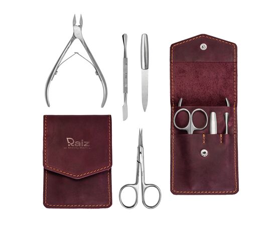 RAIZ. Manicure set, 4 pcs, burgundy. Манікюрний набір, 4 предмети, бордовий #1