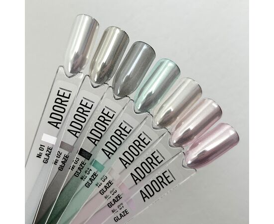 ADORE. Glaze Powder #02, 0.5 g. Дзеркальна втирка-глазур, срібляста #3