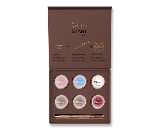 HEYLOVE. Nail Cushion set «Brown», 6 pcs, набір гелевих фарб для омбре, стемпінгу та малювання #1