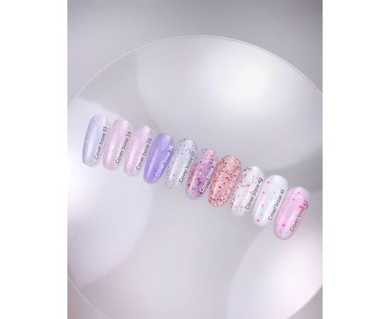 NOTD. Cover Base Potal, NEW Formula #38, 10 ml, рожево-молочна база з рожевою та срібною поталлю #3