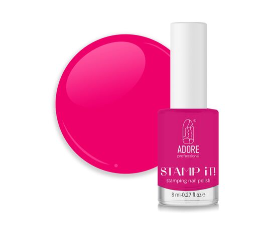 ADORE. Stamping nail polish, №20, Dolly, 8 ml. Лак для стемпінгу, яскраво-рожевий #1