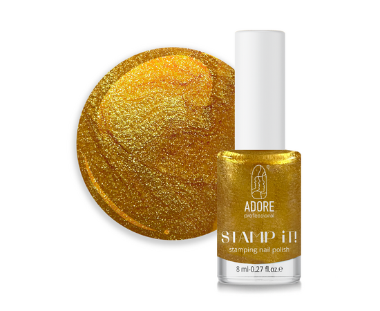 ADORE. Stamping nail polish, №3, Gold, 8 ml. Лак для стемпінгу, перламутровий золотий #1
