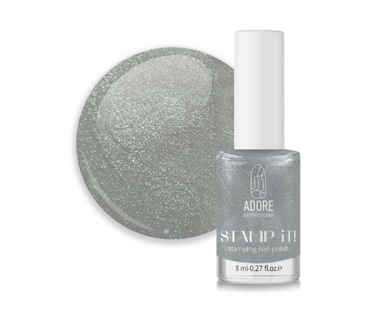 ADORE. Stamping nail polish, №4, Silver, 8 ml. Лак для стемпінгу, перламутровий срібний #1