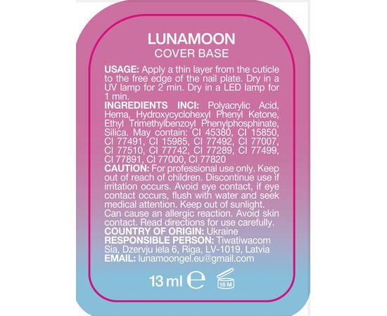 LUNAmoon. Cover BASE #18, PALE PINK with SHIMMER, 13 ml #3