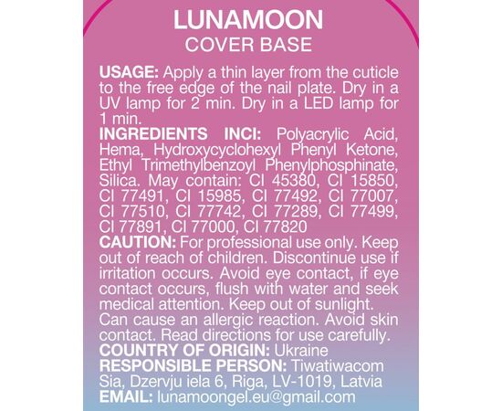 LUNAmoon. Cover BASE #15, PALE PINK, 30 ml #5