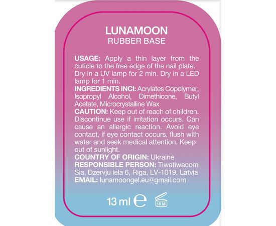 LUNAmoon. RUBBER BASE, clear, 13 ml, прозора каучукова база #3