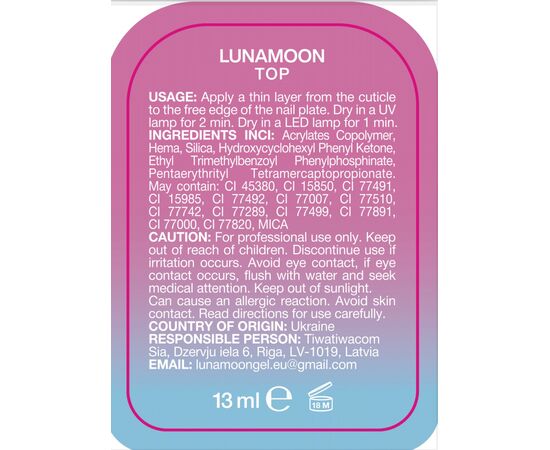 LUNAmoon. Glass Top Coat #17, 13 ml, топ кольоровий глянцевий #7