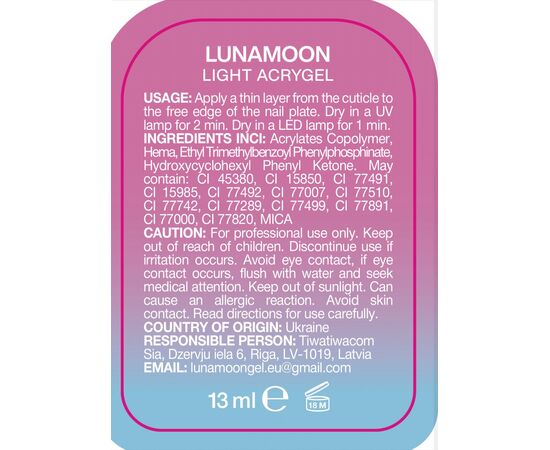 LUNAmoon. Light Acrygel #33 Dark lilac, 13 ml, рідкий гель, темно-ліловий #6