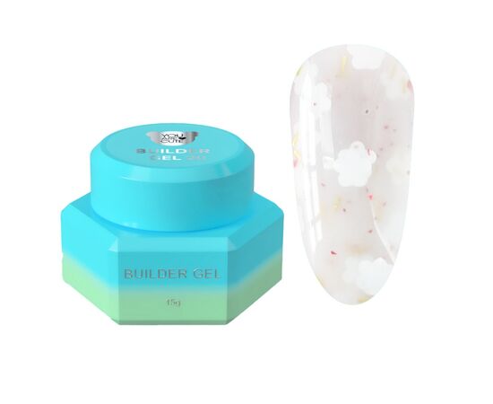You Are Cute. Builder Gel #20, 15 ml, гель для нарощування з білими квіточками та кольоровими частинками #1
