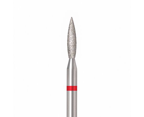 Ülka. Diamond nail bit, flame, red, Ø 2.1 mm / роб. частина 10 mm, Фреза алмазна "Полум'я" червона, гостра #1