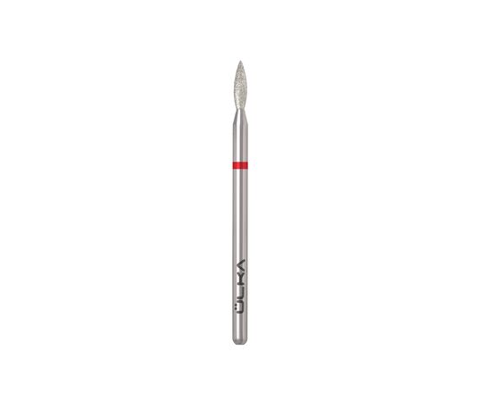 Ülka. Diamond nail bit, flame, red, Ø 2.1 mm / роб. частина 8 mm, Фреза алмазна "Полум'я" червона, гостра #2