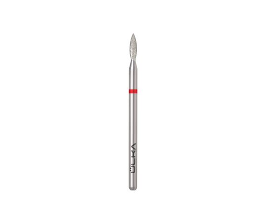 Ülka. Diamond nail bit, flame, red, Ø 2.3 mm / роб. частина 8 mm, Фреза алмазна "Полум'я" червона, гостра #2