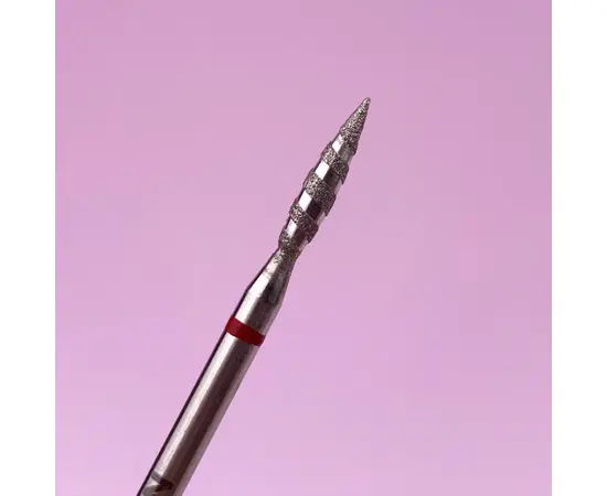 LUNAmoon. Diamond nail bit, flame, red, Фреза алмазна "Полум'я гостра", червона, Ø 2.1 mm, Торнадо #2