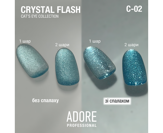 ADORE. Cat's Eye Gel Polish, #C-02, 8 ml. Світловідбиваючий гель-лак "котяче око", блакитний #3