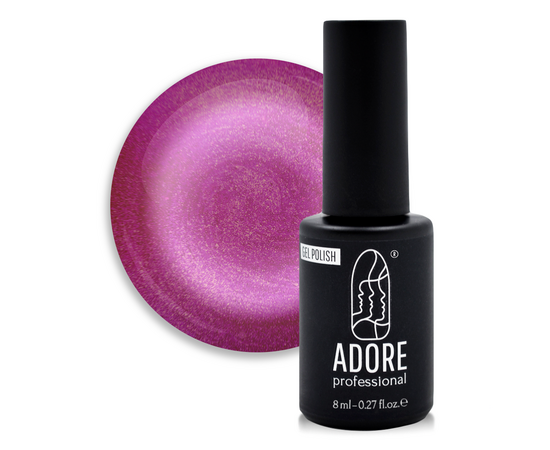 ADORE. Cat's Eye Gel Polish, #M-01, 8 ml. Гель-лак "котяче око" на вітражній основі, яскраво-малиновий турмалін #1
