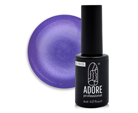 ADORE. Cat's Eye Gel Polish, #M-02, 8 ml. Гель-лак "котяче око" на вітражній основі, фіолетовий аметист #1