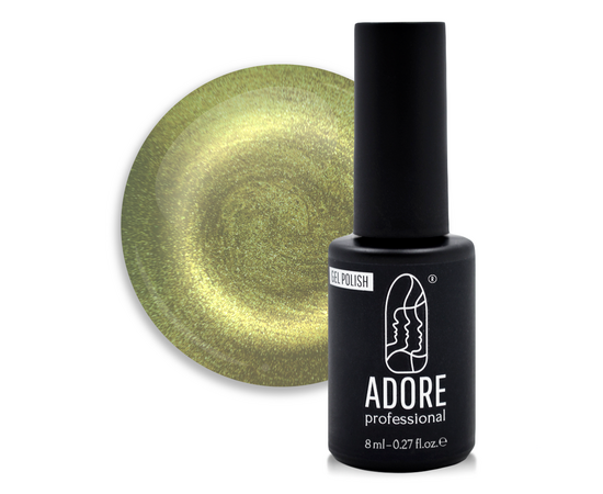 ADORE. Cat's Eye Gel Polish, #M-06, 8 ml. Гель-лак "котяче око" на вітражній основі, зелено-оливковий нефрит #1