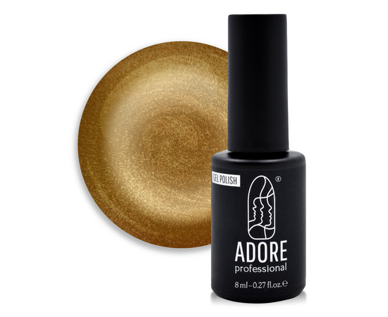 ADORE. Cat's Eye Gel Polish, #M-08, 8 ml. Гель-лак "котяче око" на вітражній основі, золотистий топаз #1